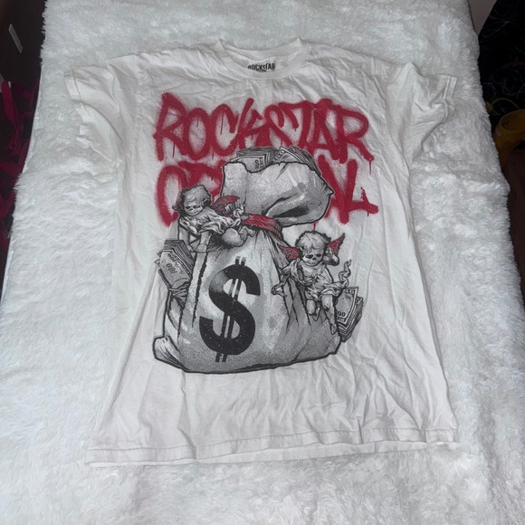Rockstar Original White Graphic Tee Men's Medium Trappin in the USA 2003 vtg - Picture 1 of 4